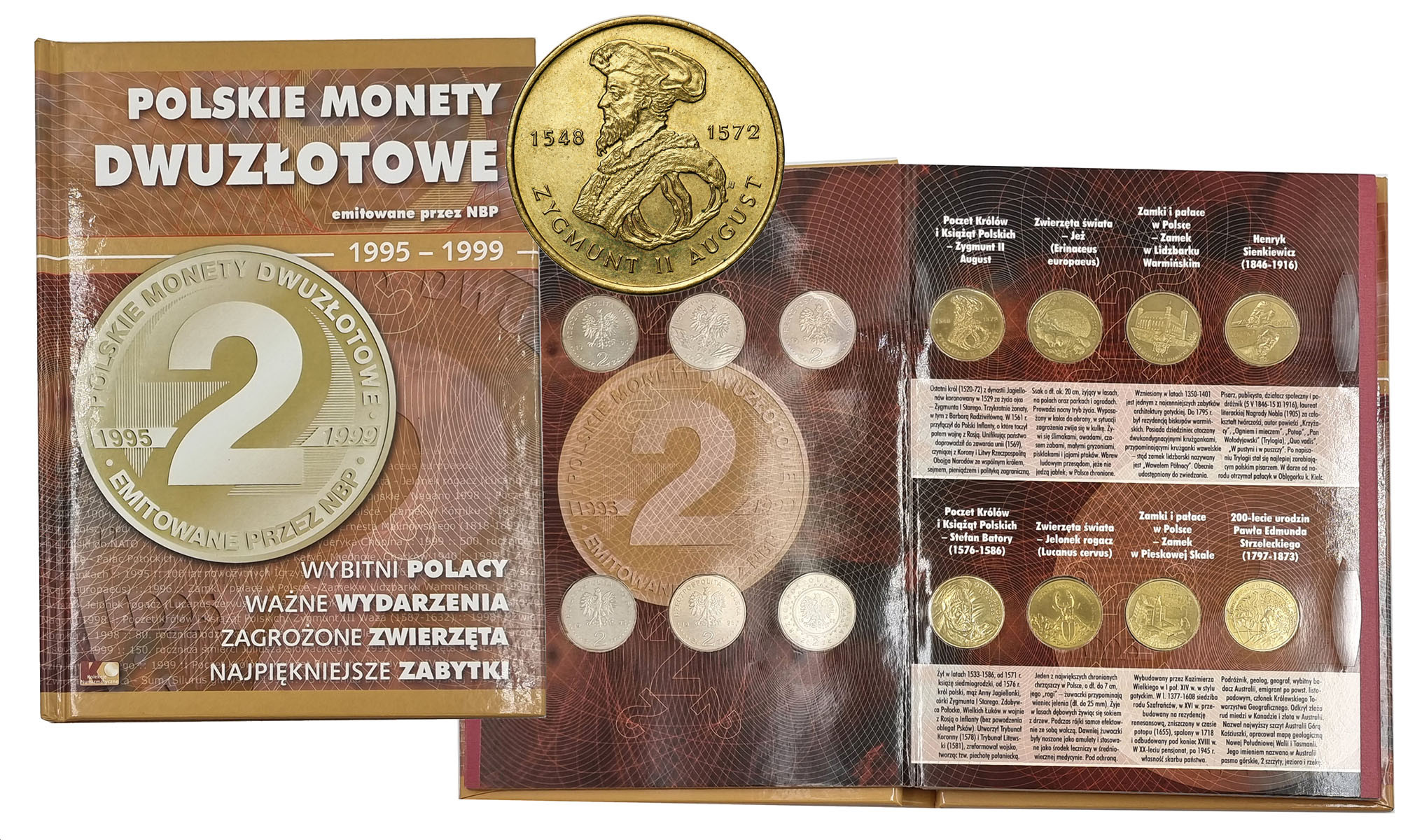 III RP. Klaser z monetami 2 złote GN 1995-1999, 29 sztuk w tym Zygmunt II August